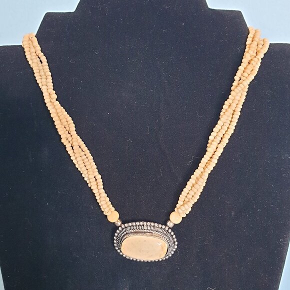 Antique Vintage Native American Silver Carved Bone Silver Necklace – RARE FIND - Picture 3 of 11